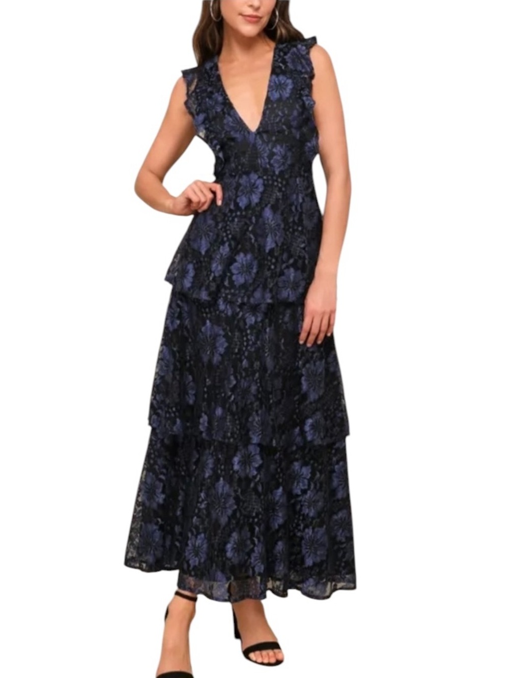 Lulus NWT Navy Blue Molinetto Tiered Lace Dress size XL